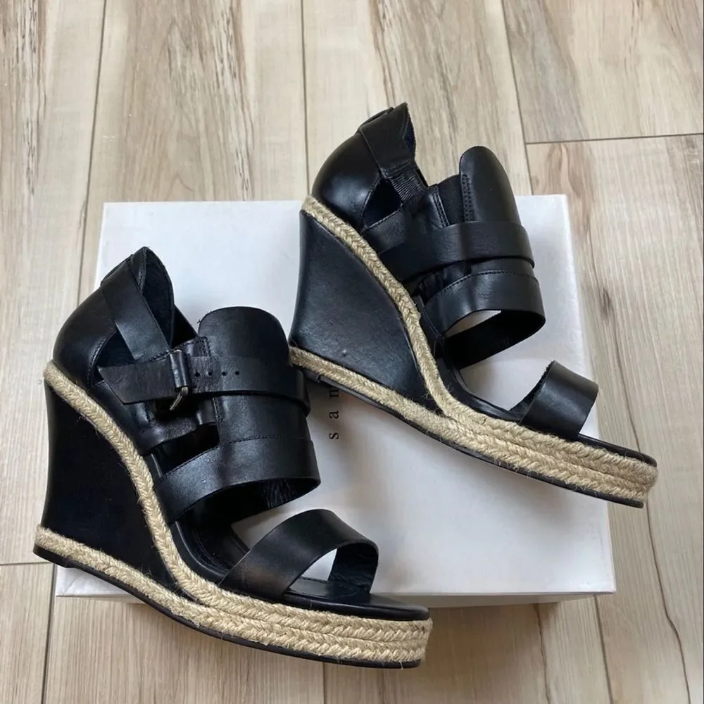 Sandro Paris Alex Black Wedged Platform Espadrille